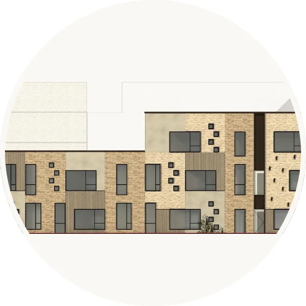 Facadeudsnit med vinduer og glasarealer som indgår i dagslysberegning